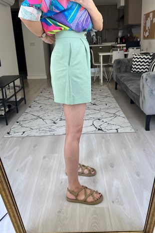 Mint Yeşili Keten Şort