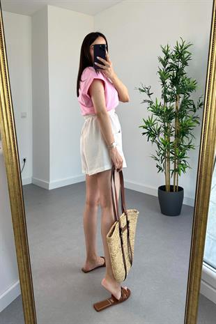 Natural Büyük Cepli Keten Şort