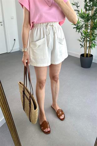 Natural Büyük Cepli Keten Şort