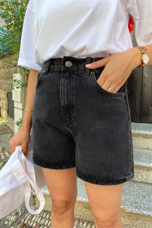 Siyah Mom Şort