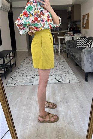 Yağ Yeşili Keten Şort