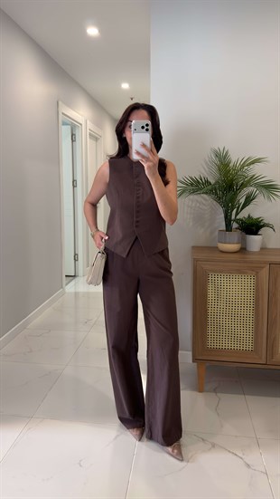 Sowes Kahve Yelek Pantolon Takım