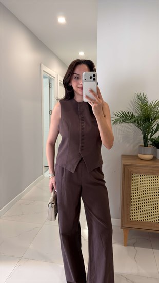 Sowes Kahve Yelek Pantolon Takım
