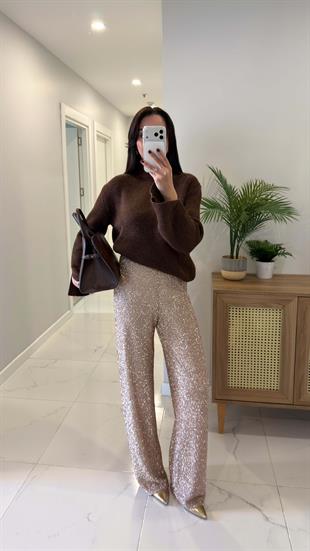 Stars Bej Astarlı Simli Pantolon