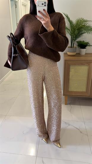 Stars Bej Astarlı Simli Pantolon