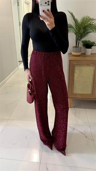 Stars Bordo Astarlı Simli Pantolon