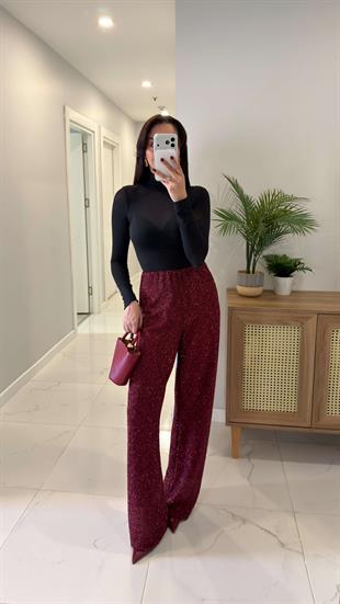 Stars Bordo Astarlı Simli Pantolon