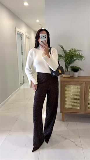 Stars Kahve Astarlı Simli Pantolon