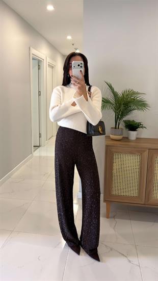 Stars Kahve Astarlı Simli Pantolon