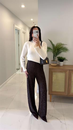 Stars Kahve Astarlı Simli Pantolon