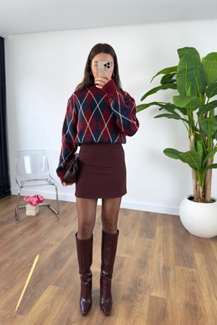 Stella Bordo Gizli Cep Detaylı Mini Etek