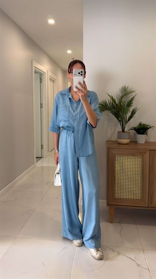 Stera Açık Mavi Kısa Kollu Gömlek Pantolon Denim Takım