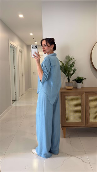 Stera Açık Mavi Kısa Kollu Gömlek Pantolon Denim Takım