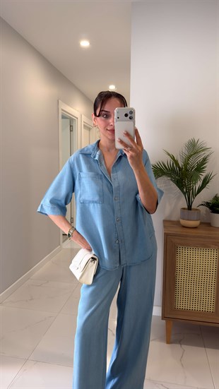 Stera Açık Mavi Kısa Kollu Gömlek Pantolon Denim Takım