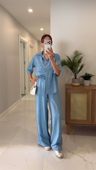 Stera Açık Mavi Kısa Kollu Gömlek Pantolon Denim Takım
