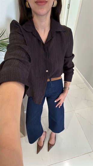 Sufler Kahve Kendinden Desenli Gömlek