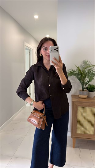 Sufler Kahve Kendinden Desenli Gömlek