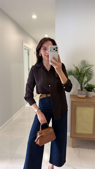 Sufler Kahve Kendinden Desenli Gömlek