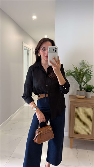 Sufler Siyah Kendinden Desenli Gömlek