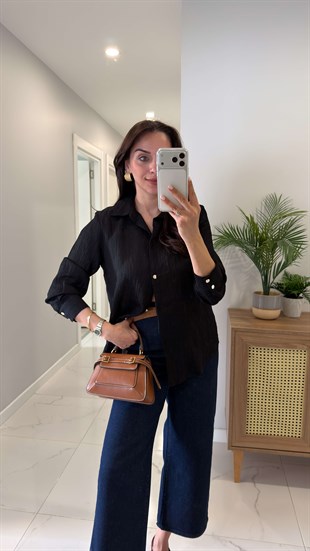 Sufler Siyah Kendinden Desenli Gömlek