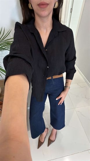 Sufler Siyah Kendinden Desenli Gömlek