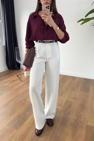 Sulsa Beyaz Pileli Palazzo Pantolon