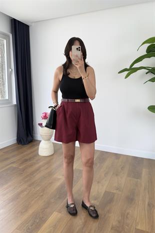 Summer Bordo Keten Şort