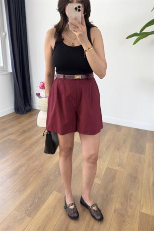 Summer Bordo Keten Şort