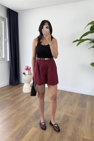 Summer Bordo Keten Şort
