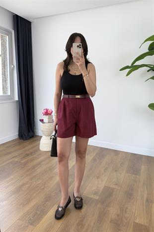 Summer Bordo Keten Şort