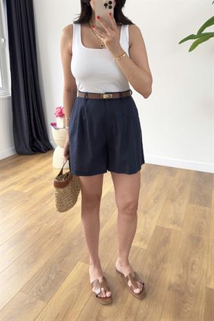 Summer Lacivert Keten Şort