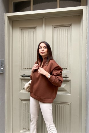 Acı Kahve Fermuarlı Sweatshirt