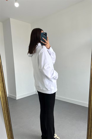 Beyaz Kapüşonlu Sweatshirt