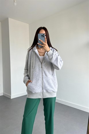 Gri Fermuarlı Sweatshirt