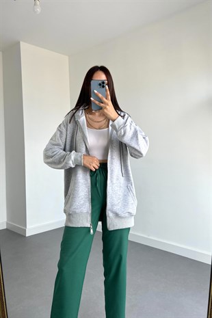 Gri Fermuarlı Sweatshirt