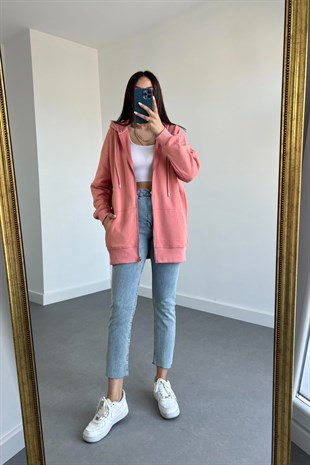 Gül Kurusu Fermuarlı Sweatshirt