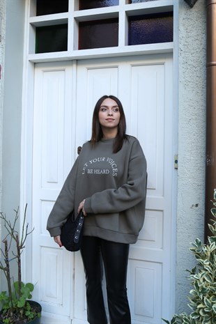 Haki Yazı İşlemeli Sweatshirt