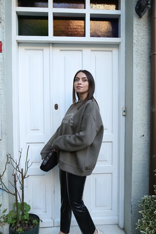 Haki Yazı İşlemeli Sweatshirt