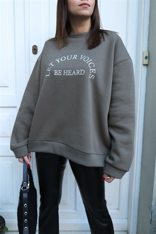 Haki Yazı İşlemeli Sweatshirt