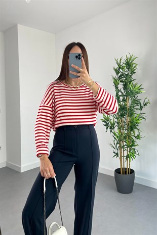 HM Kırmızı Beyaz Çizgili Sweatshirt