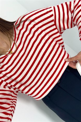 HM Kırmızı Beyaz Çizgili Sweatshirt