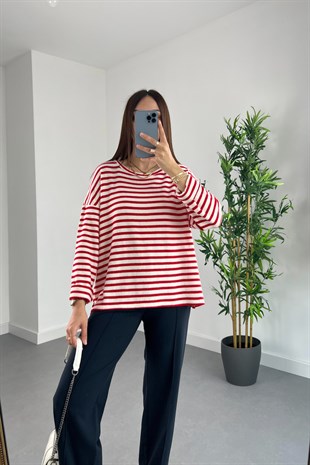 HM Kırmızı Beyaz Çizgili Sweatshirt