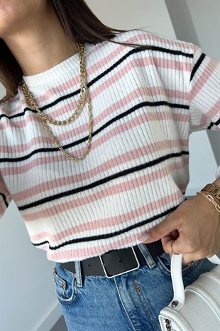 Hm Pembe Siyah Çizgili Pamuklu Sweatshirt