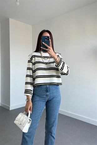 Hm Sarı Siyah Çizgili Pamuklu Sweatshirt