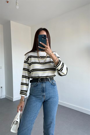 Hm Sarı Siyah Çizgili Pamuklu Sweatshirt