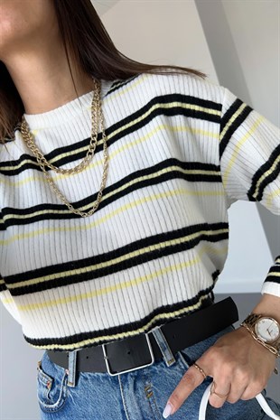 Hm Sarı Siyah Çizgili Pamuklu Sweatshirt