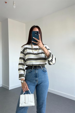 Hm Sarı Siyah Çizgili Pamuklu Sweatshirt