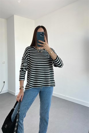 HM Siyah Beyaz Çizgili Sweatshirt