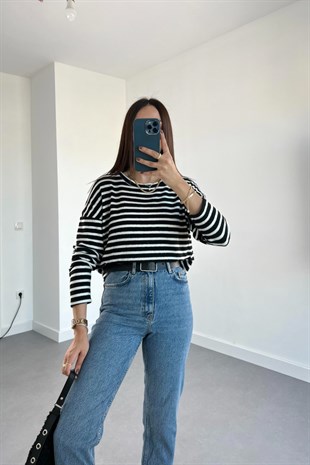 HM Siyah Beyaz Çizgili Sweatshirt