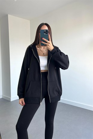 Siyah Fermuar Detaylı Sweatshirt